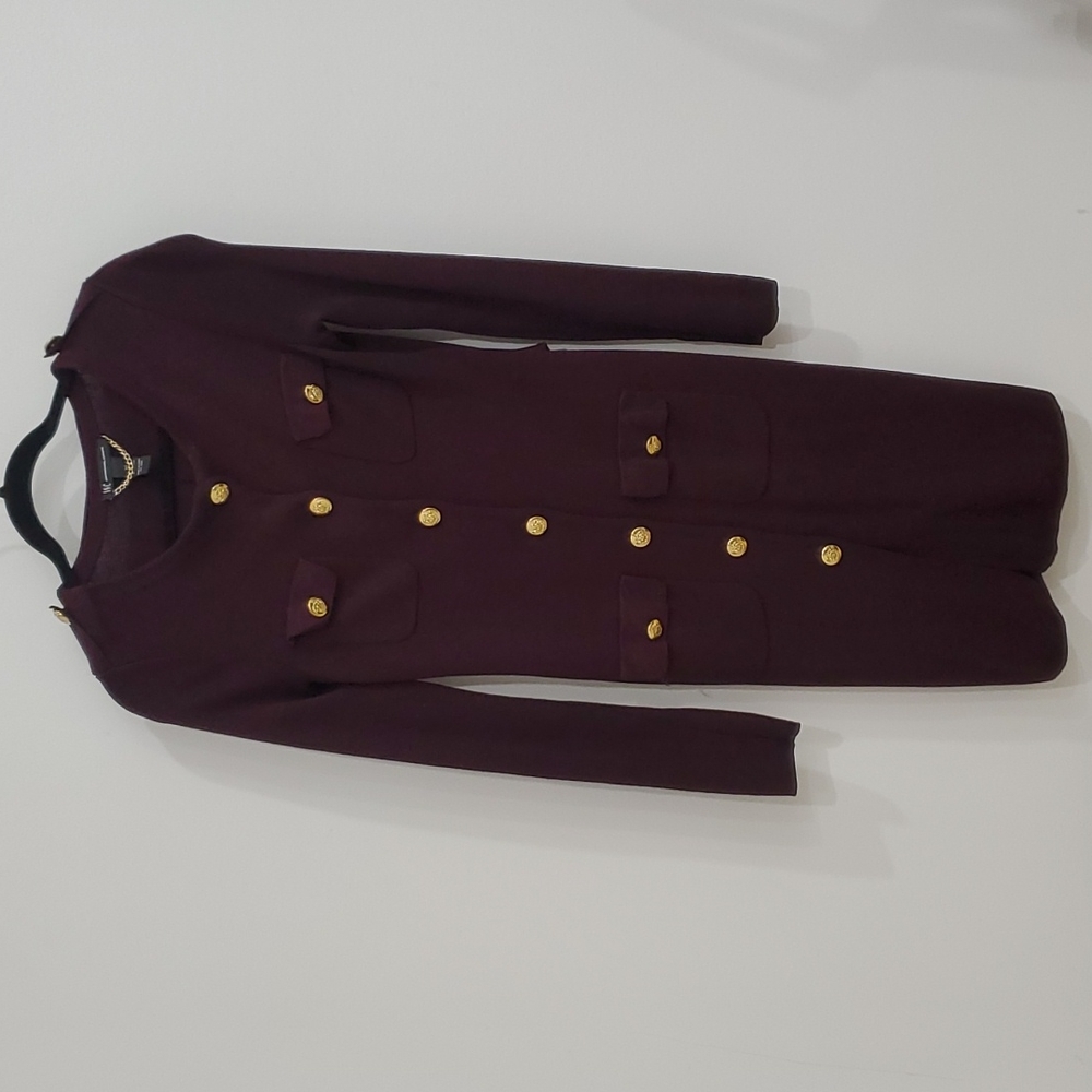 Internationally Concepts Burgundy Knit Dress With Gold Buttons Size XS